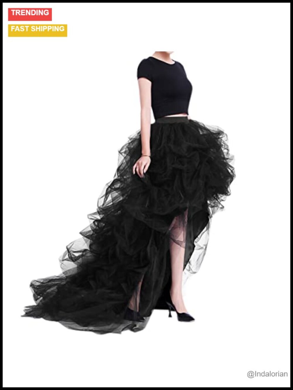 Women's High Low Tulle Skirt, 4-Layer Floor Length with Train for Evening Party
